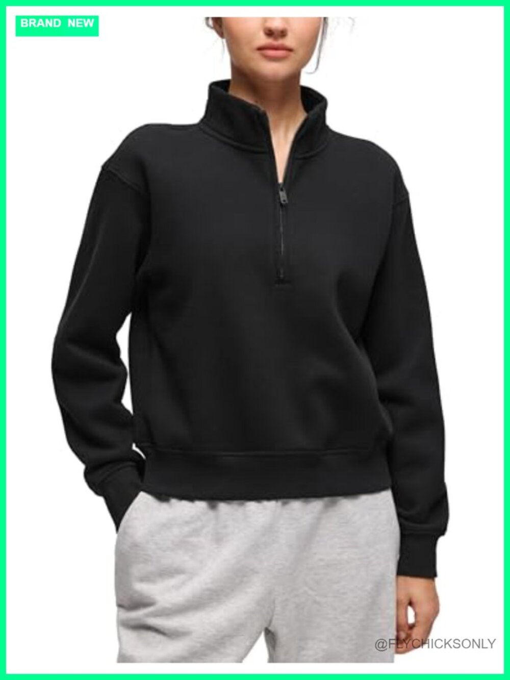 Fleece Lined Half Zip Sweatshirt Cotton Blend Funnel Neck Pullover